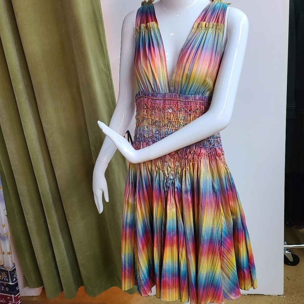 💥RUNWAY Matthew Williamson 100% Silk Colorful Beaded Embroidered Dress Size 6 - Picture 2 of 16